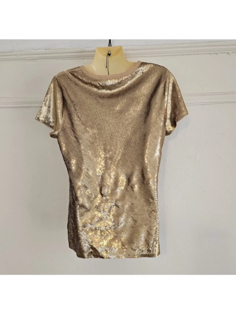 MICHAEL MICHAEL KORS Women's Crew Sequin T-Shirt, Golden, Large, Top Blouse